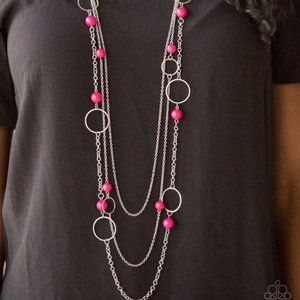 Paparazzi Beachside Babe Pink Necklace & Earring Set